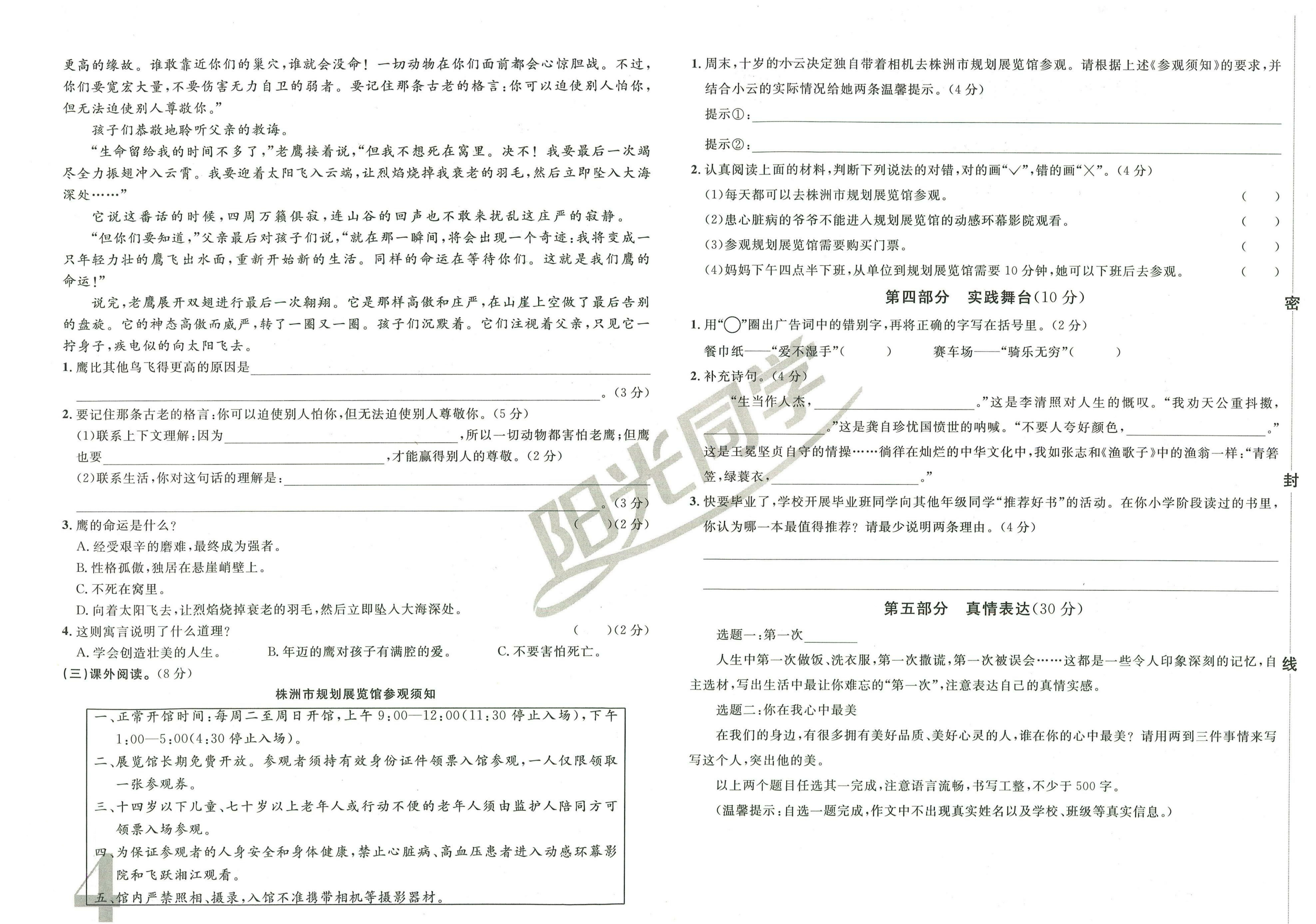 图片[4]-小升初毕业升学《阳光同学真题卷》全真模拟卷（语 数 英 科学）-松子教辅网
